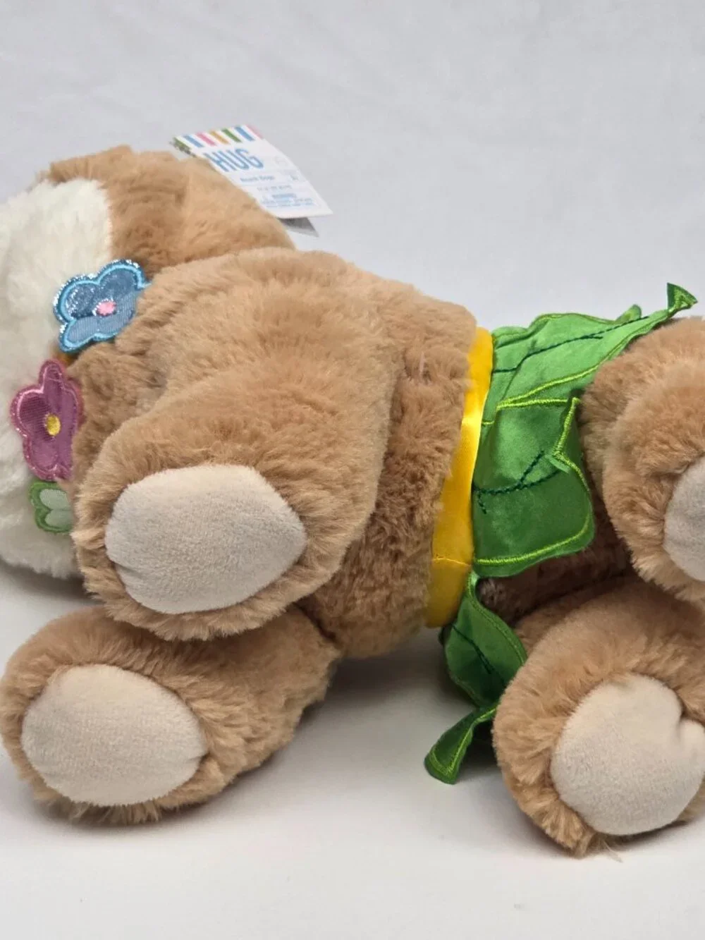 Plush Tan & White Hug Me Beach Dog Plush 11” With Tutu And Flower Collar